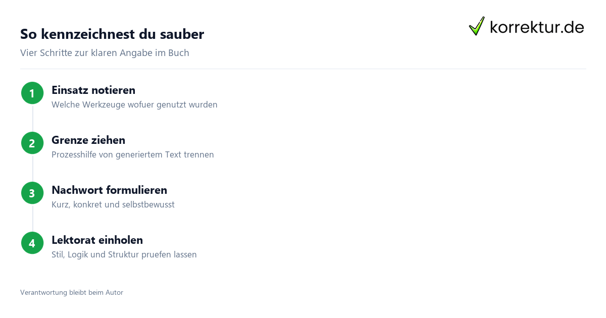 KI im Buch kennzeichnen in 4 Schritten: vom Brainstorming bis zum Nachwort