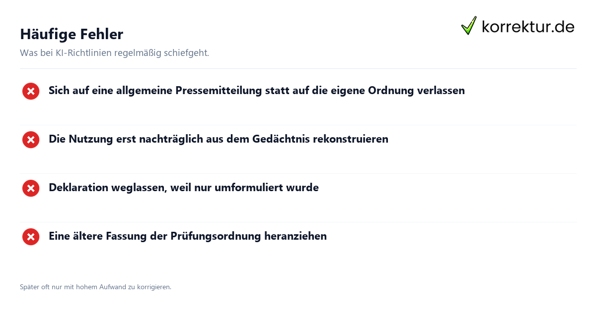 Häufige Fehler KI-Richtlinien an Hochschulen und was sie verlangen: häufige Fehler