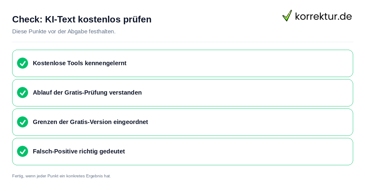 KI-Text kostenlos prüfen: Prüfliste mit vier Punkten