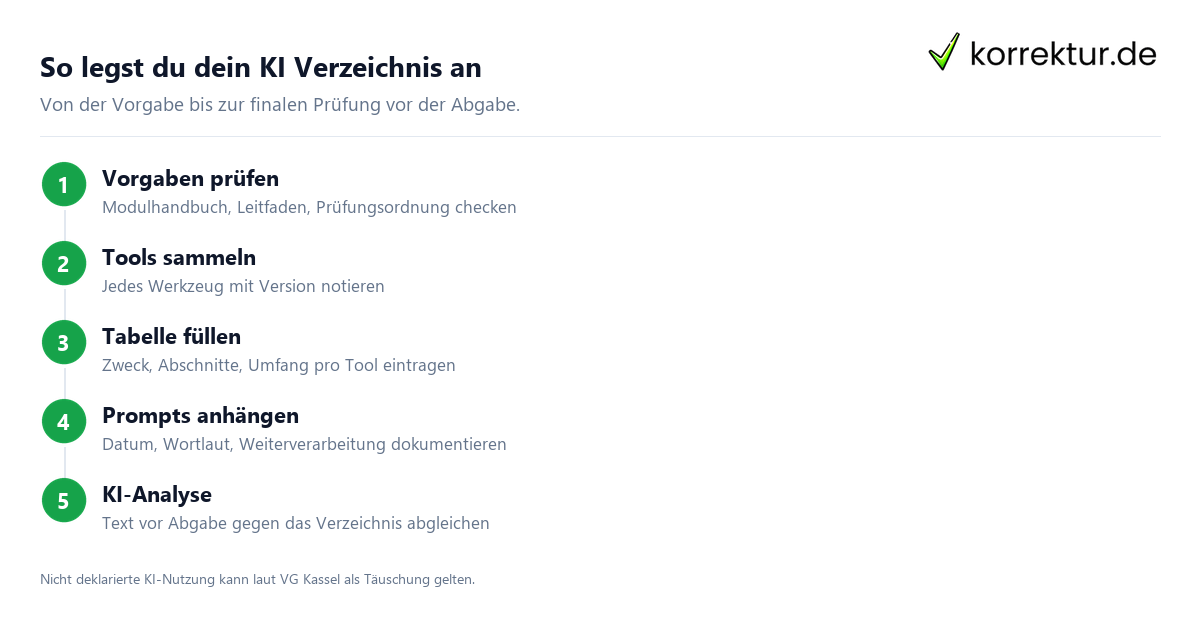 KI Verzeichnis mit Prompt-Dokumentation: Spalten fuer Datum, Prompt und Verarbeitung