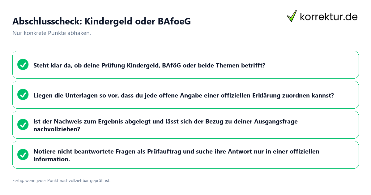 Konkreter Abschlusscheck zu Kindergeld oder BAfoeG