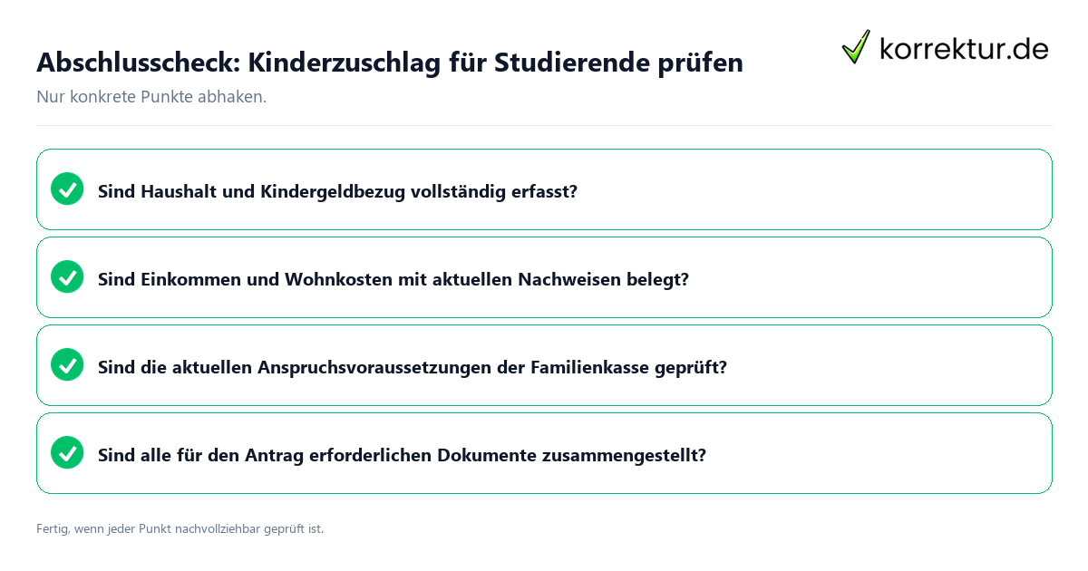 Abschlusscheck: Kinderzuschlag für Studierende prüfen Konkreter Abschlusscheck zu Kinderzuschlag für Studierende prüfen