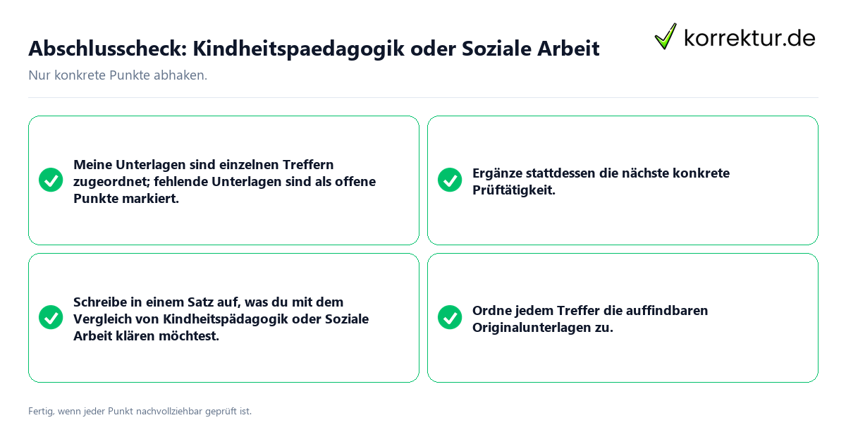 Konkreter Abschlusscheck zu Kindheitspaedagogik oder Soziale Arbeit