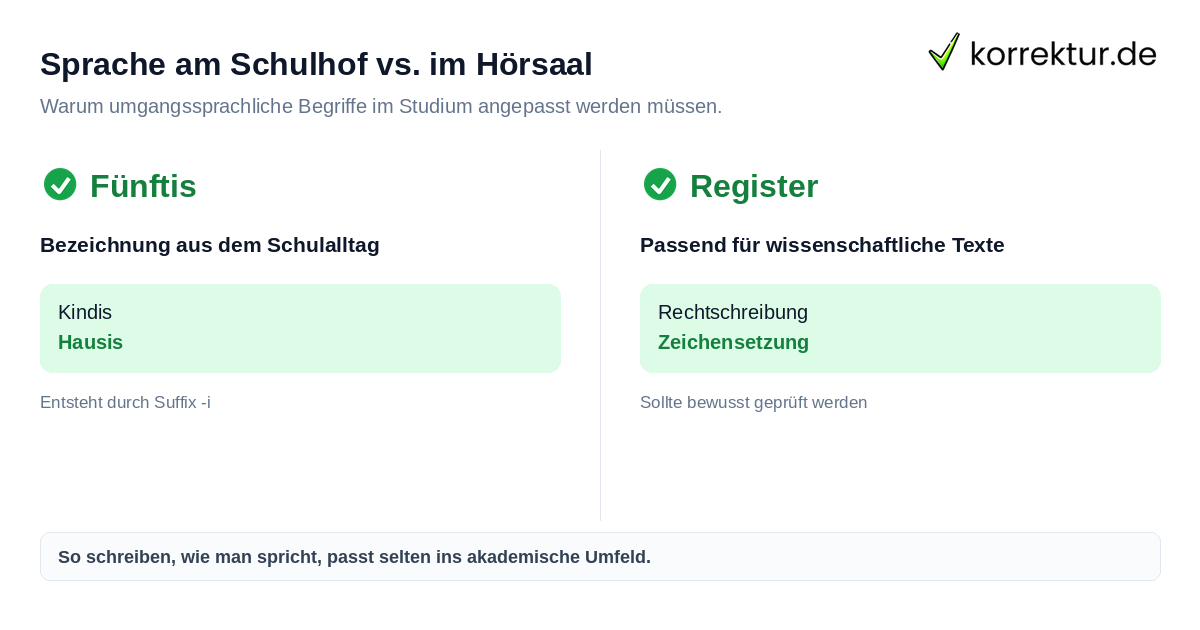 Sprache am Schulhof vs. im Hörsaal Vergleich von schulischen Begriffen und akademischem Textstil