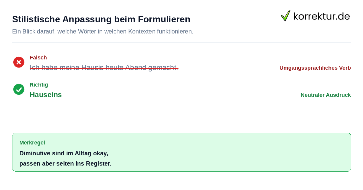 Rotstiftprüfung des Satzes über die Verwendung von Diminutiven