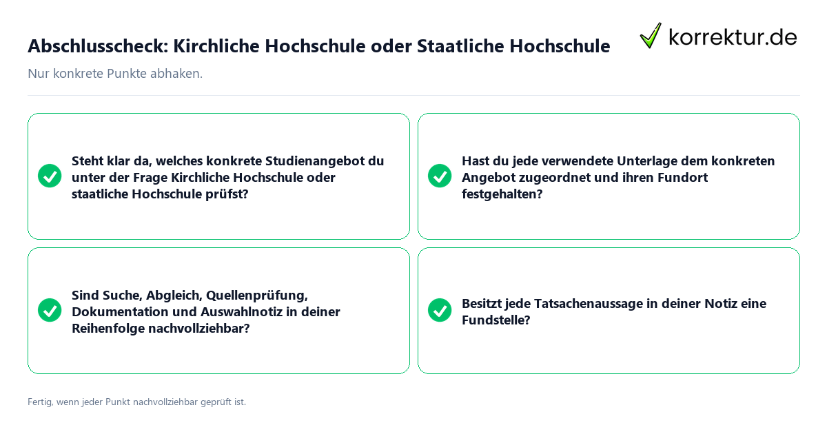 Konkreter Abschlusscheck zu Kirchliche Hochschule oder Staatliche Hochschule