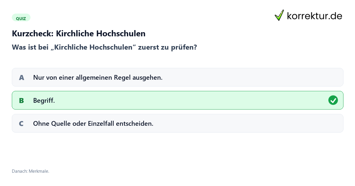 Kirchliche Hochschulen mit einem Kurzquiz zum sinnvollen nächsten Schritt