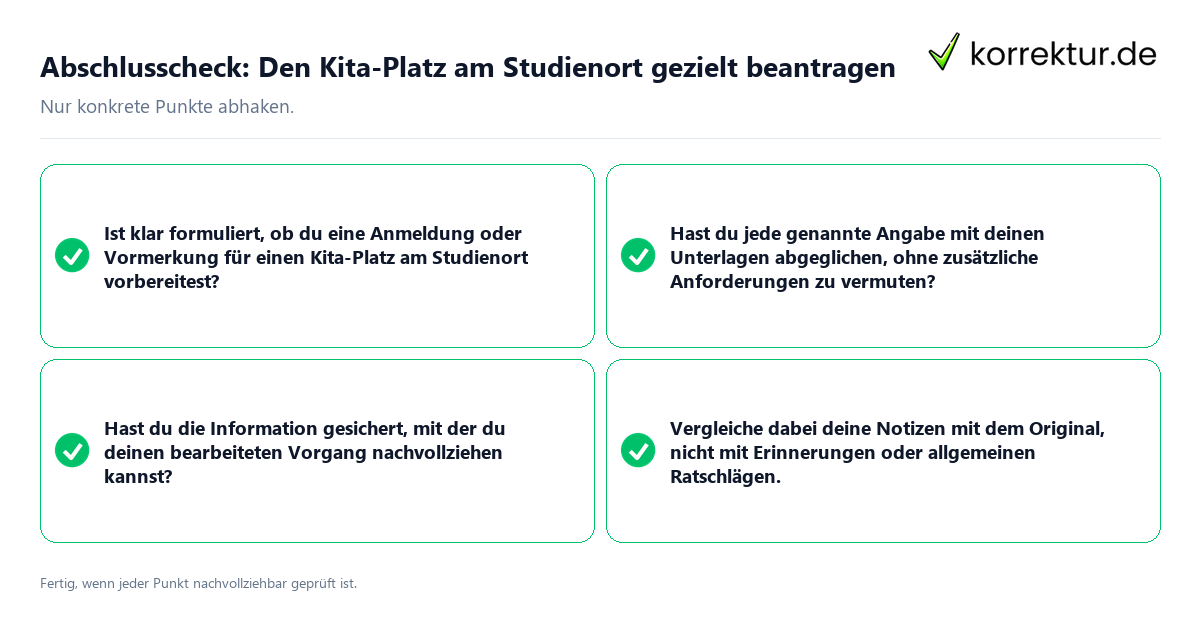 Konkreter Abschlusscheck zu Den Kita-Platz am Studienort gezielt beantragen