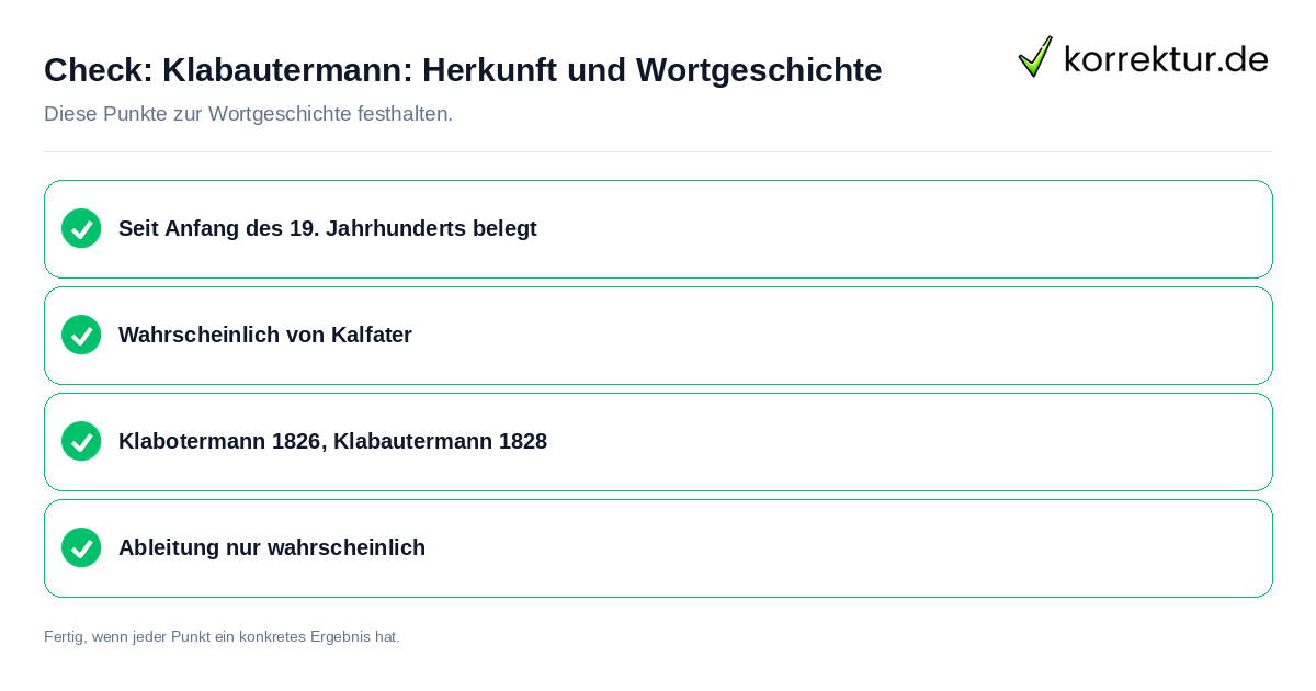 Klabautermann: Herkunft und Wortgeschichte: Prüfliste mit vier Punkten