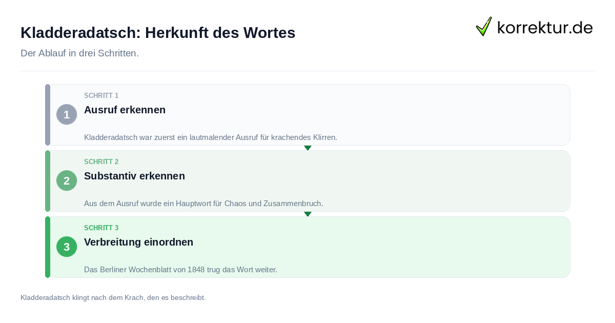 Kladderadatsch: Herkunft des Wortes: der Ablauf in drei Schritten