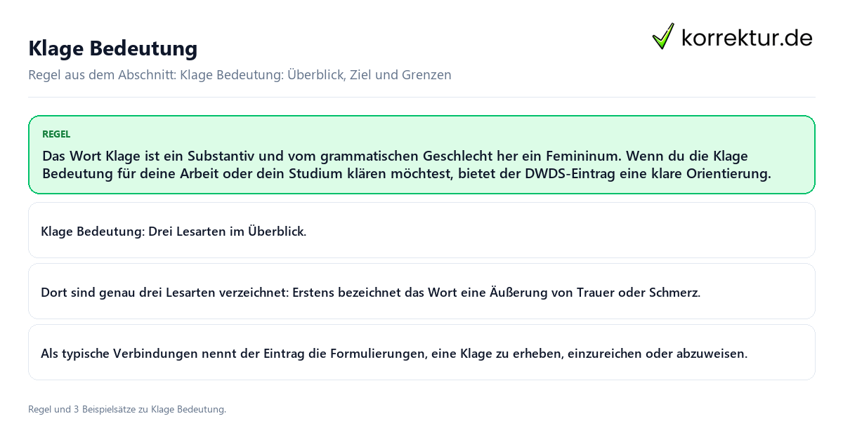 Klage Bedeutung Konkrete Regel und vollständige Beispielsätze zu Klage Bedeutung