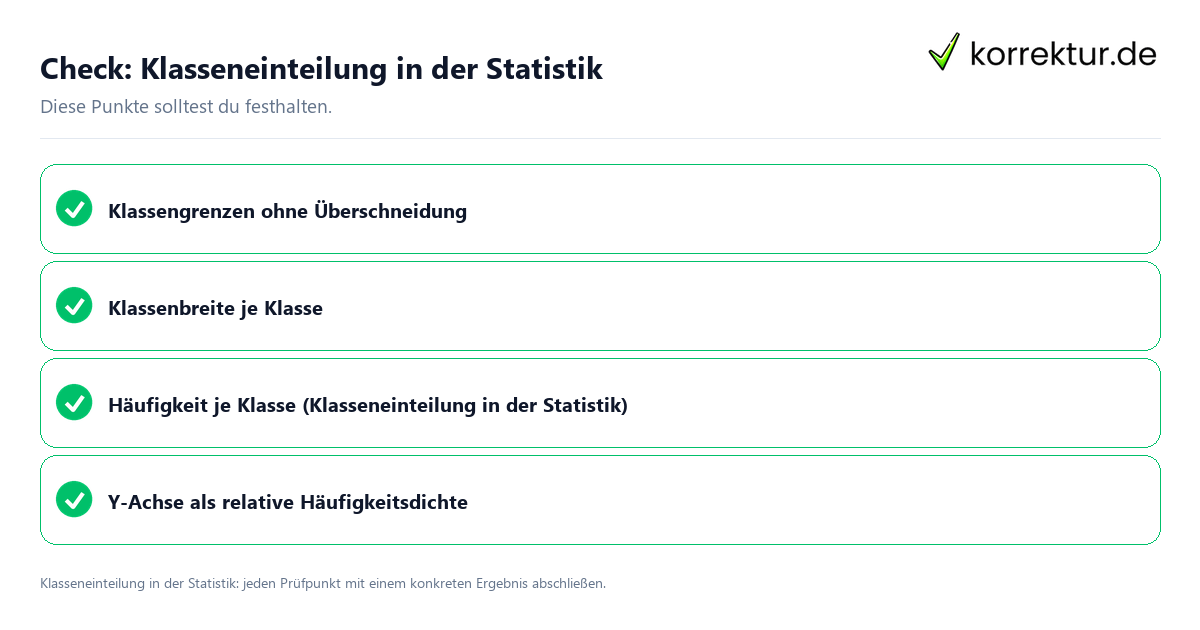 Check: Klasseneinteilung in der Statistik Klasseneinteilung in der Statistik mit einer themenspezifischen Checkliste