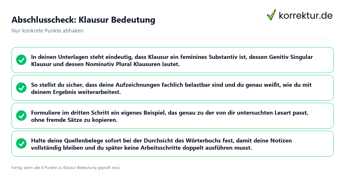 Konkreter Abschlusscheck zu Klausur Bedeutung