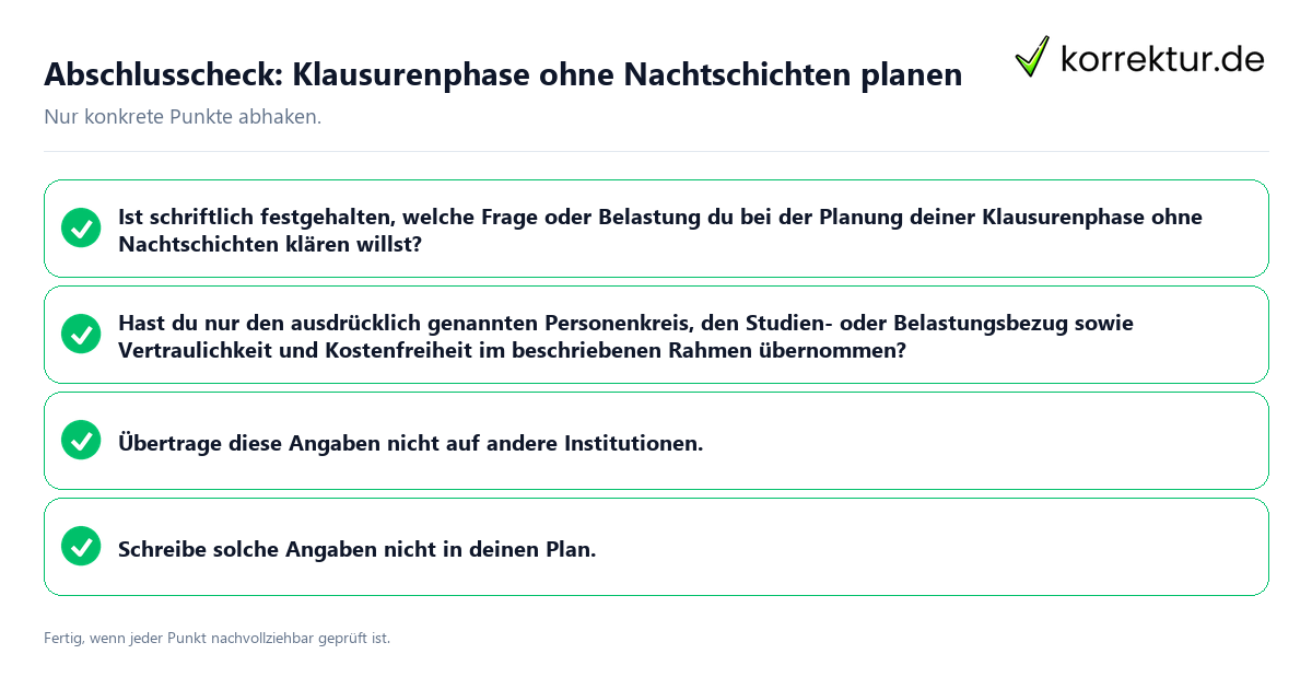 Konkreter Abschlusscheck zu Klausurenphase ohne Nachtschichten planen