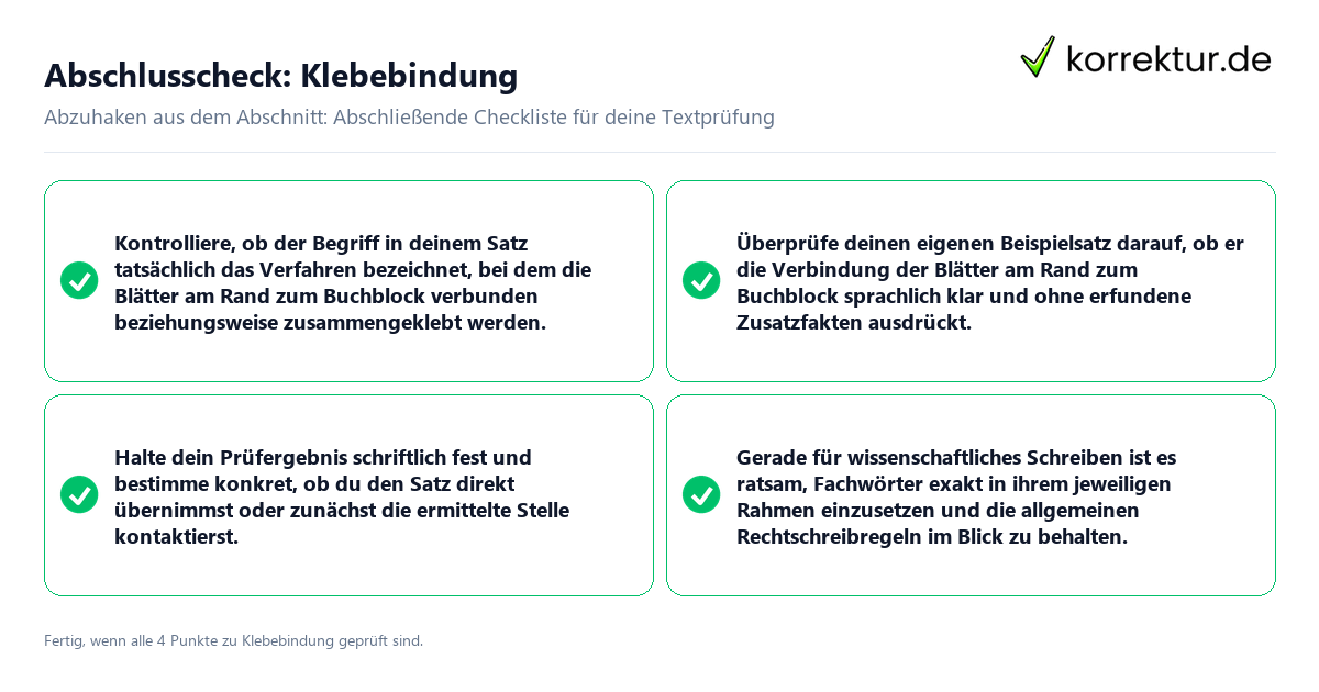 Konkreter Abschlusscheck zu Klebebindung