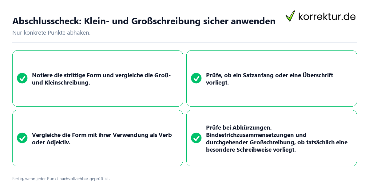 Konkreter Abschlusscheck zu Klein- und Großschreibung sicher anwenden