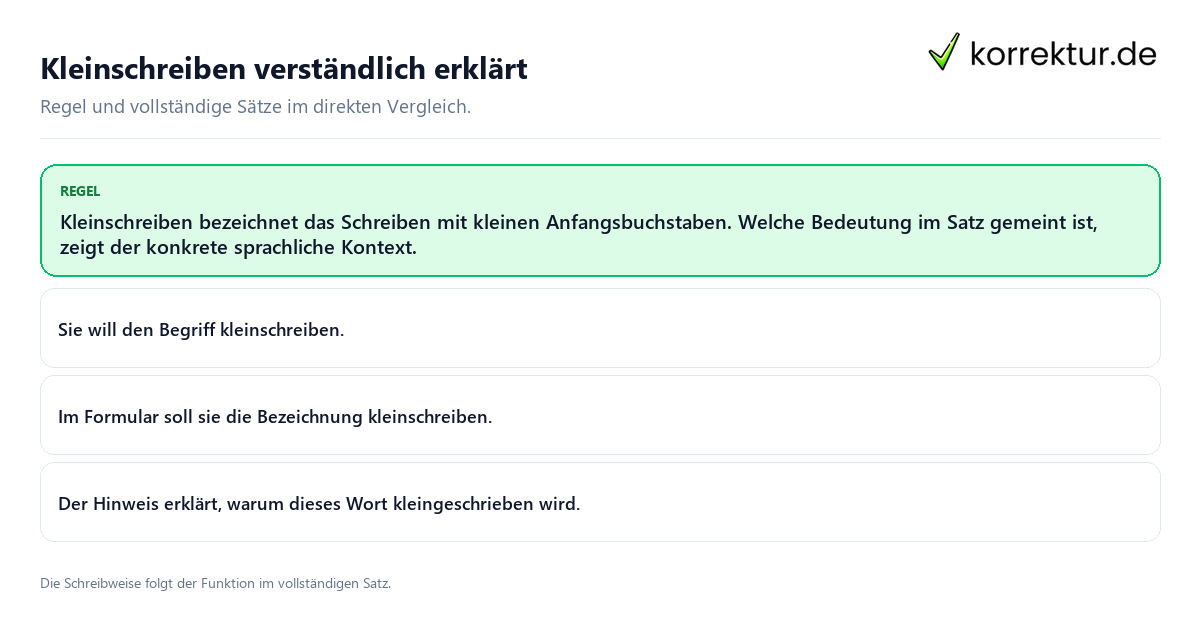 Konkrete Regel und vollständige Beispielsätze zu Kleinschreiben verständlich erklärt