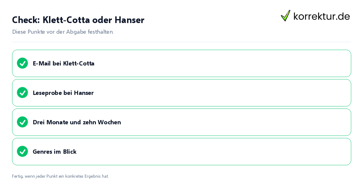Check: Klett-Cotta oder Hanser Klett-Cotta oder Hanser: Prüfliste mit vier Punkten