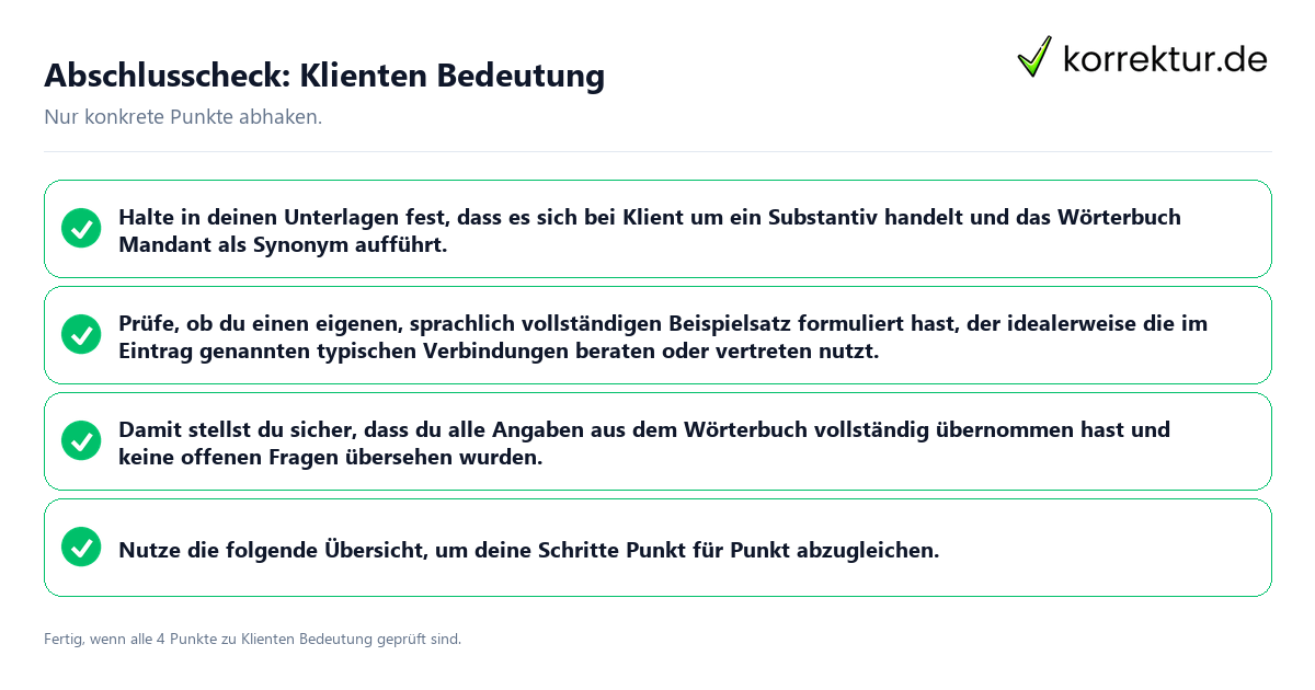 Konkreter Abschlusscheck zu Klienten Bedeutung