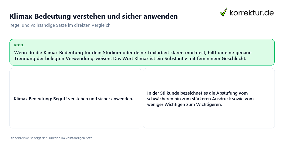 Konkrete Regel und vollständige Beispielsätze zu Klimax Bedeutung verstehen und sicher anwenden