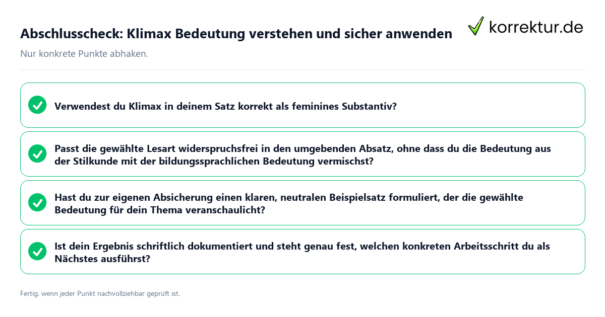 Konkreter Abschlusscheck zu Klimax Bedeutung verstehen und sicher anwenden