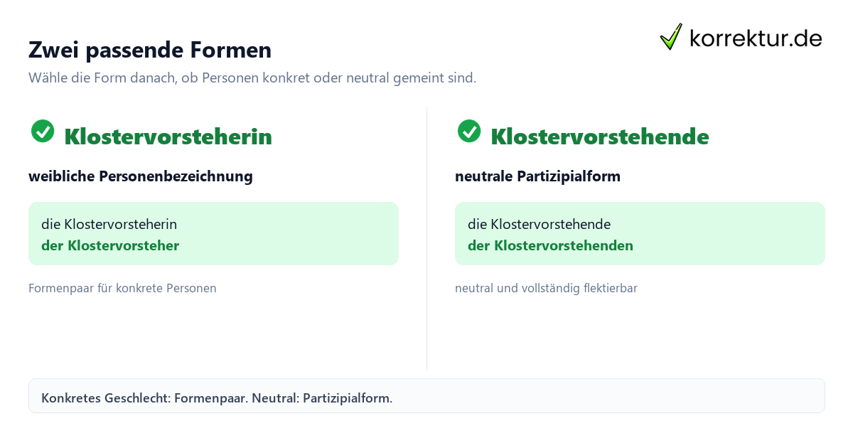 Zwei passende Formen Klostervorsteher richtig gendern mit Formenpaar und neutraler Formulierung