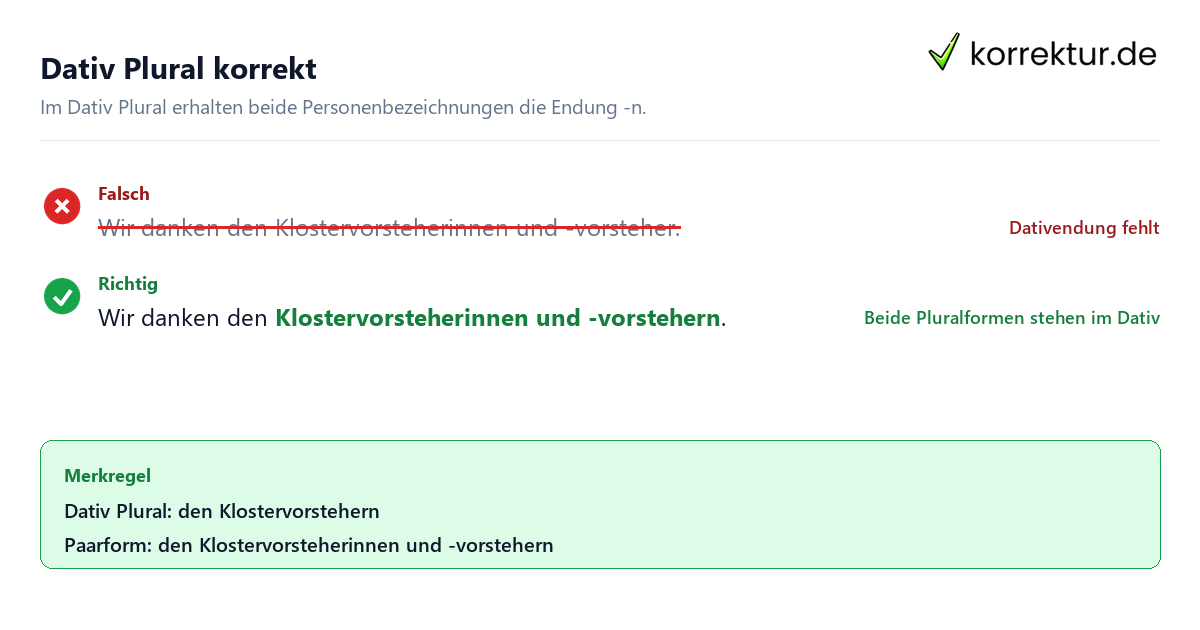 Dativ Plural korrekt Klostervorsteher richtig gendern im Dativ Plural