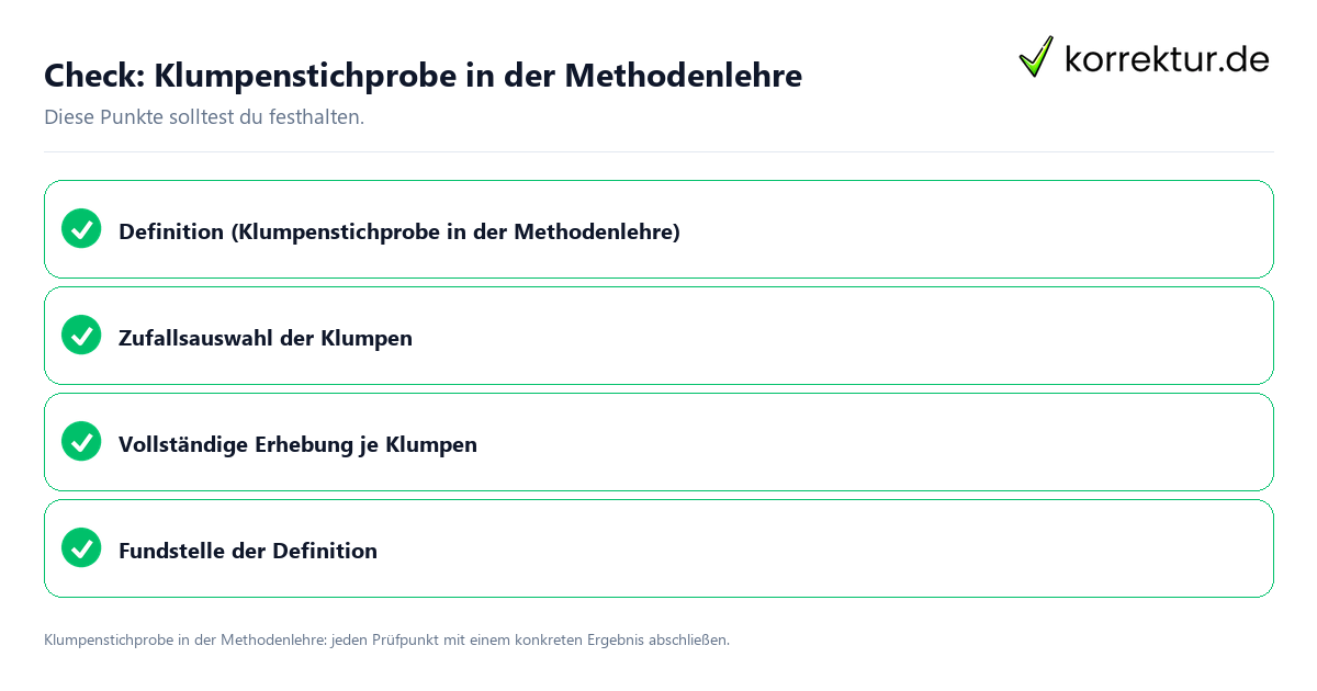 Check: Klumpenstichprobe in der Methodenlehre Klumpenstichprobe in der Methodenlehre mit einer themenspezifischen Checkliste