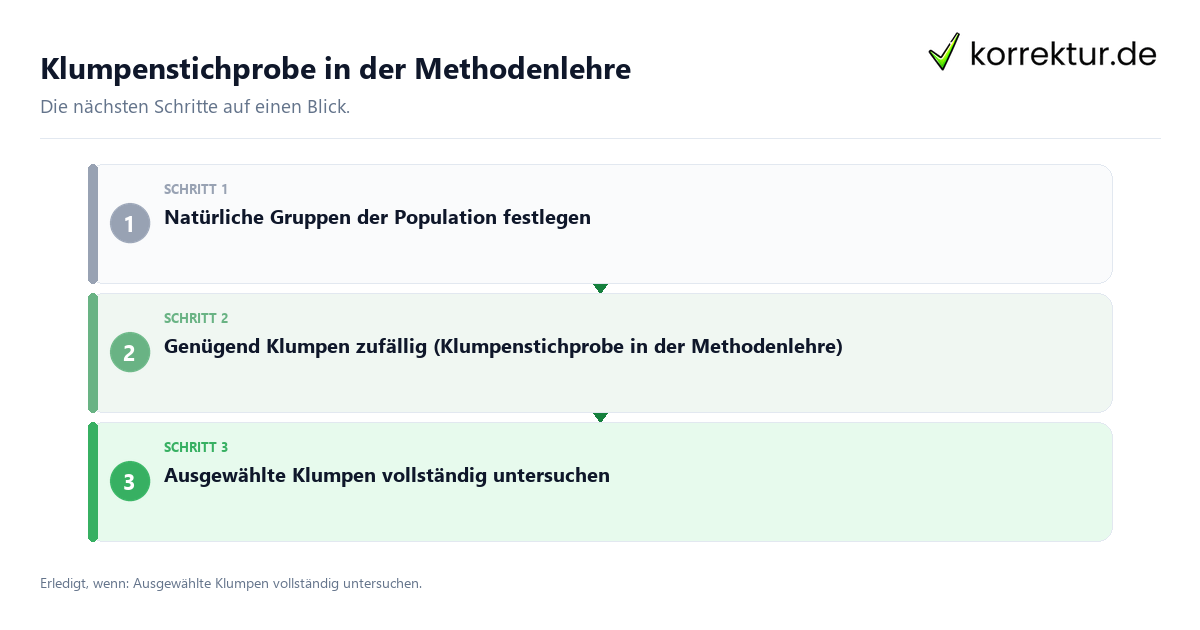 Klumpenstichprobe in der Methodenlehre Klumpenstichprobe in der Methodenlehre mit einem Ablauf aus Prüfung, Kontakt und Dokumentation