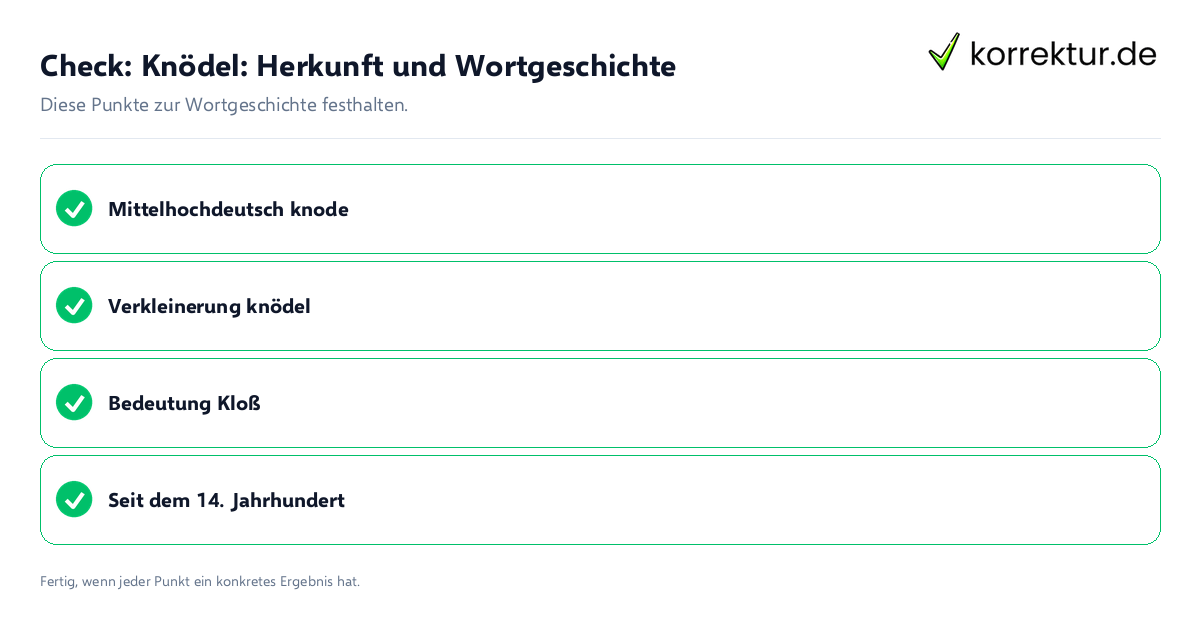Knödel: Herkunft und Wortgeschichte: Prüfliste mit vier Punkten