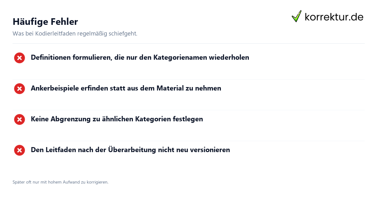 Häufige Fehler Einen Kodierleitfaden für die Auswertung erstellen: häufige Fehler