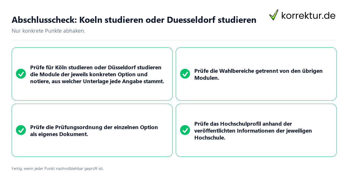 Konkreter Abschlusscheck zu Koeln studieren oder Duesseldorf studieren