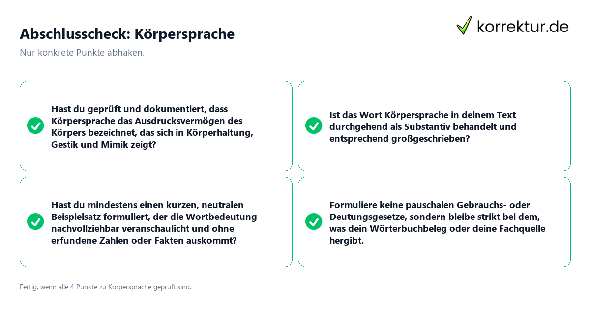 Konkreter Abschlusscheck zu Körpersprache