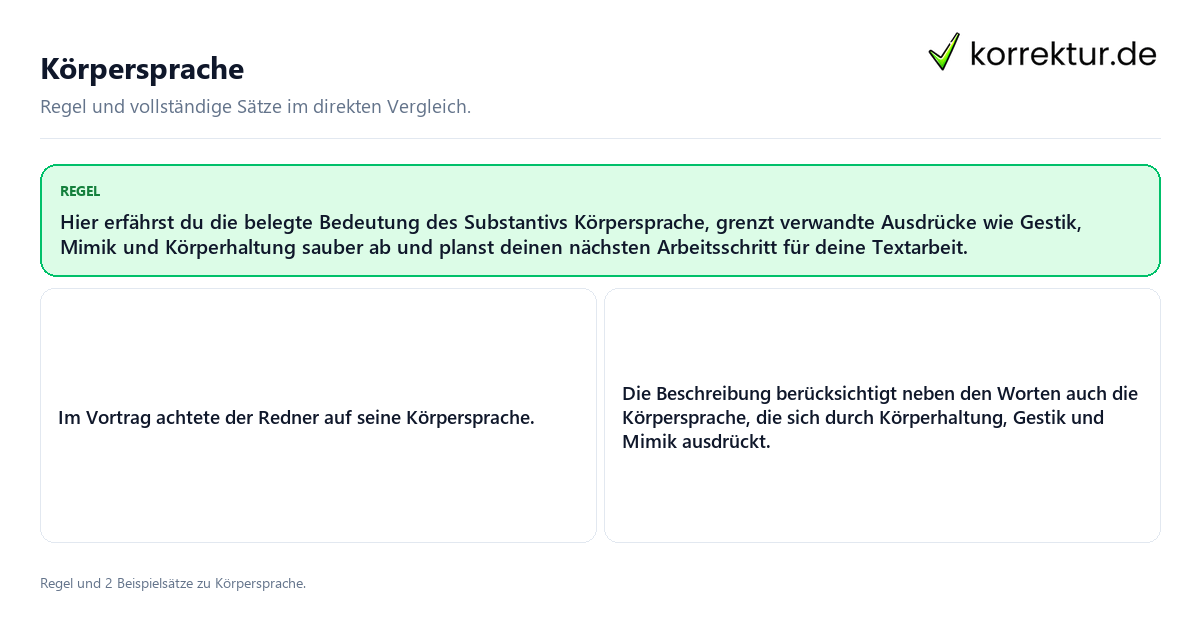 Konkrete Regel und vollständige Beispielsätze zu Körpersprache