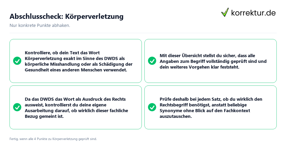 Konkreter Abschlusscheck zu Körperverletzung