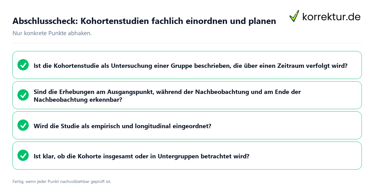 Konkreter Abschlusscheck zu Kohortenstudien fachlich einordnen und planen
