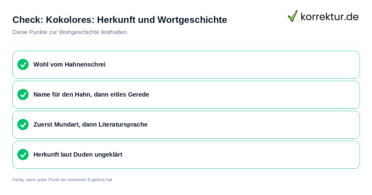 Check: Kokolores: Herkunft und Wortgeschichte Kokolores: Herkunft und Wortgeschichte: Prüfliste mit vier Punkten