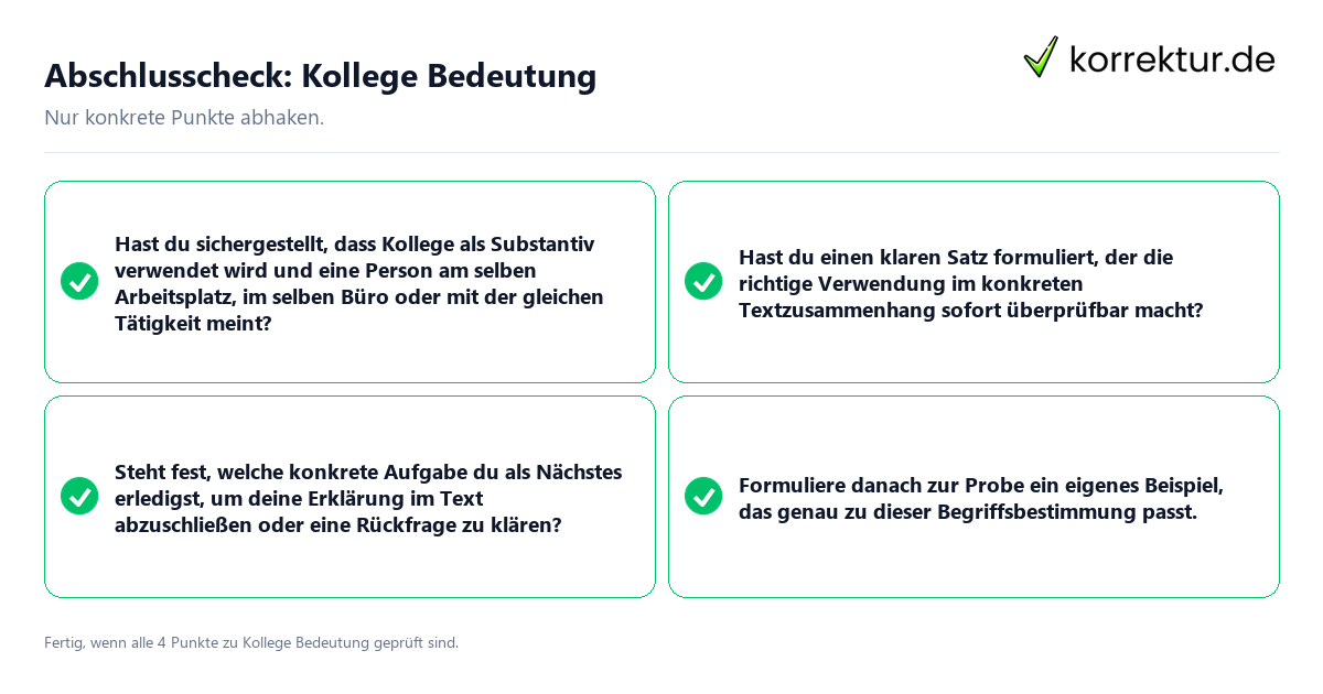 Konkreter Abschlusscheck zu Kollege Bedeutung