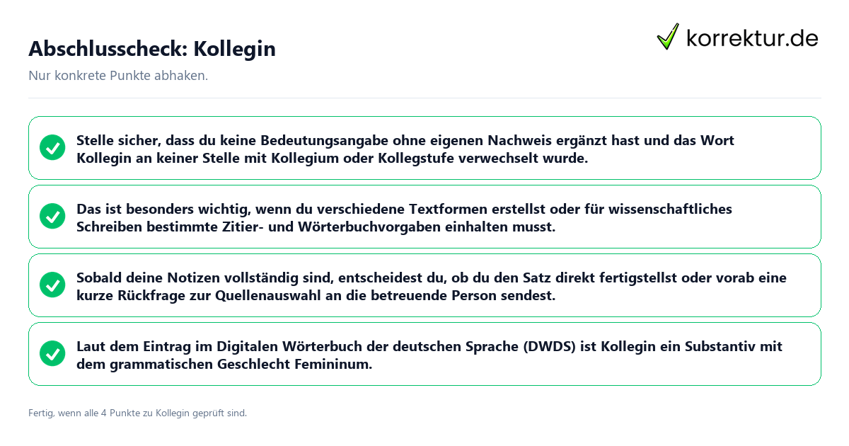 Abschlusscheck: Kollegin Konkreter Abschlusscheck zu Kollegin