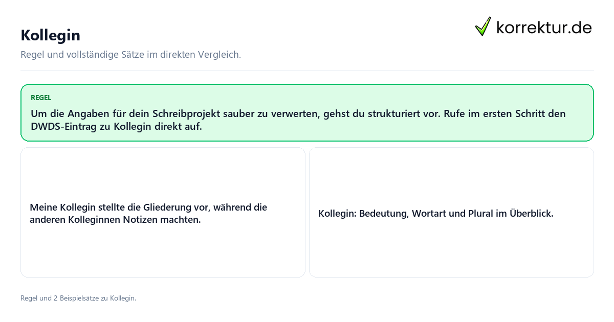 Kollegin Konkrete Regel und vollständige Beispielsätze zu Kollegin