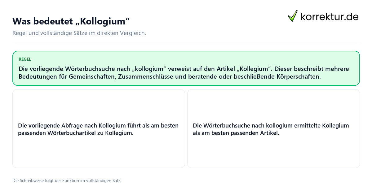 Konkrete Regel und vollständige Beispielsätze zu Was bedeutet „Kollogium“