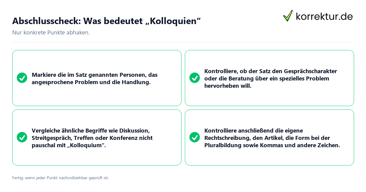 Konkreter Abschlusscheck zu Was bedeutet „Kolloquien“