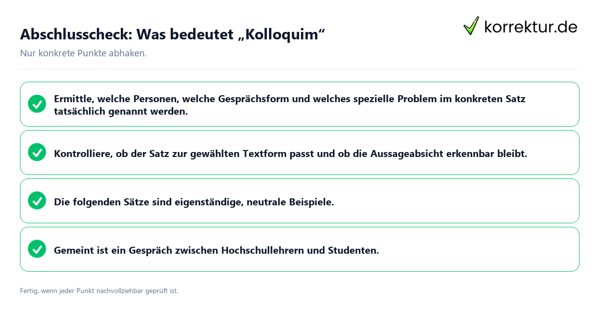 Konkreter Abschlusscheck zu Was bedeutet „Kolloquim“