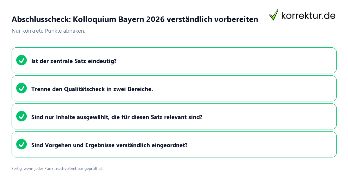 Konkreter Abschlusscheck zu Kolloquium Bayern 2026 verständlich vorbereiten