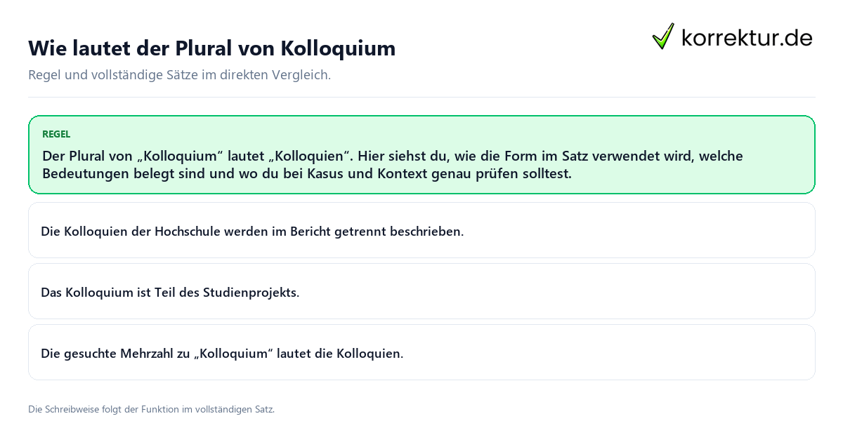 Wie lautet der Plural von Kolloquium Konkrete Regel und vollständige Beispielsätze zu Wie lautet der Plural von Kolloquium
