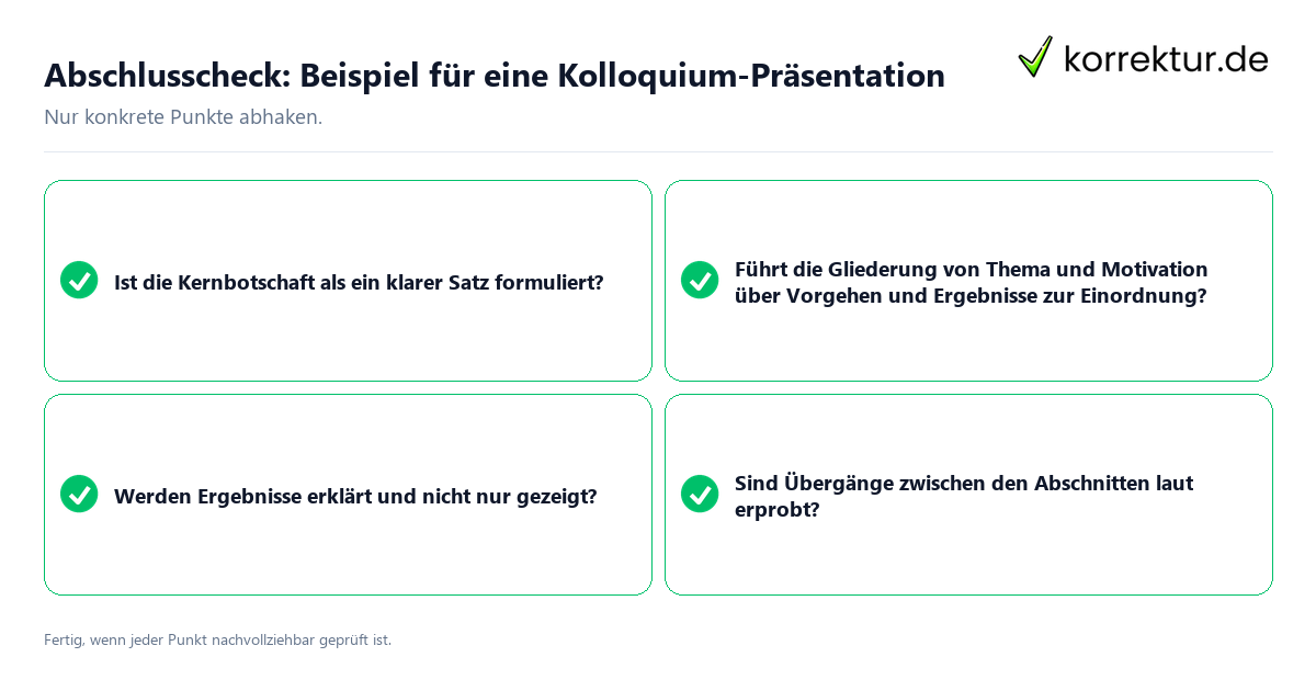 Konkreter Abschlusscheck zu Beispiel für eine Kolloquium-Präsentation