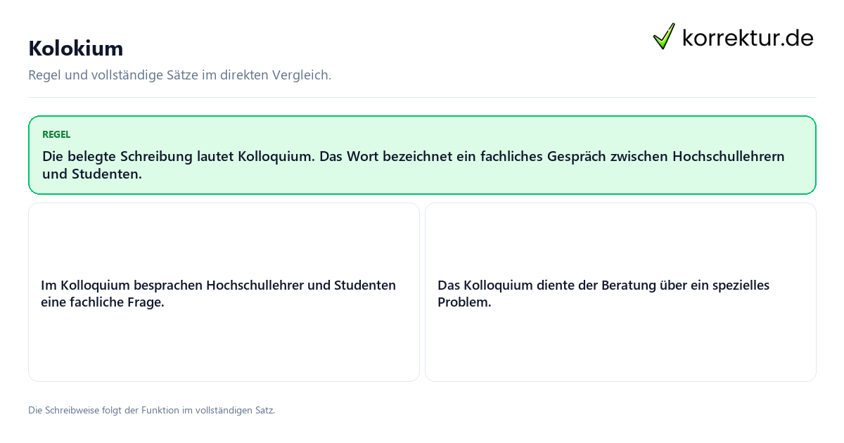 Kolokium Konkrete Regel und vollständige Beispielsätze zu Kolokium