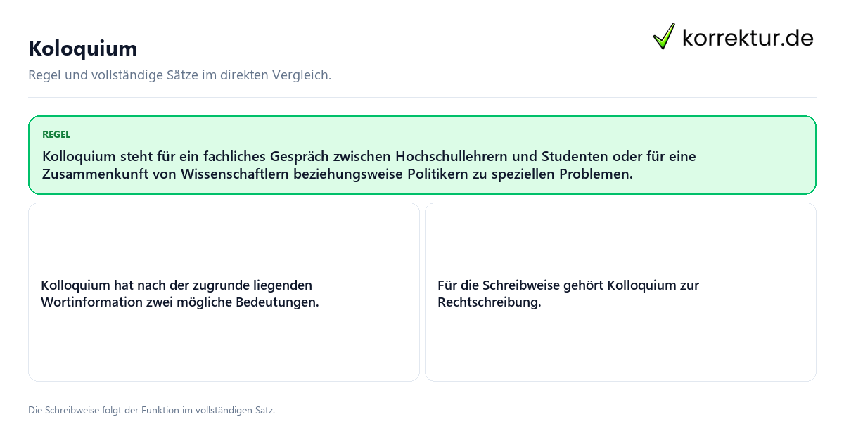 Konkrete Regel und vollständige Beispielsätze zu Koloquium