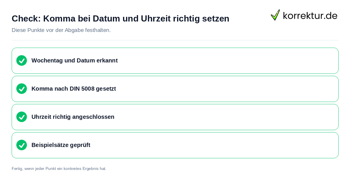 Komma bei Datum und Uhrzeit richtig setzen: Prüfliste mit vier Punkten