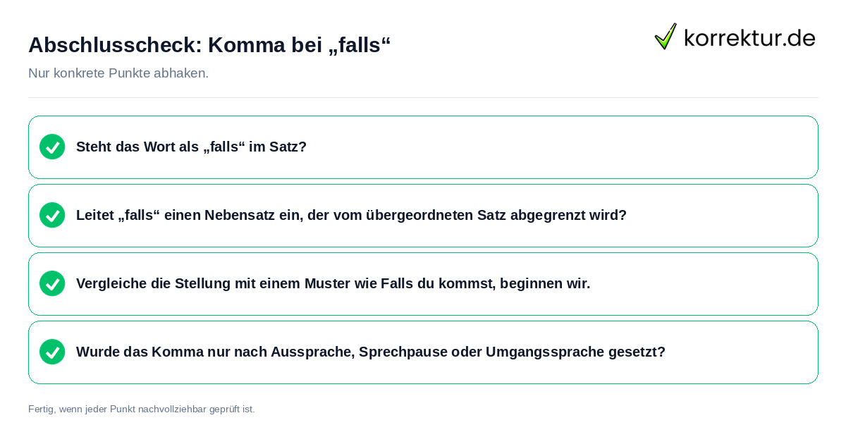Konkreter Abschlusscheck zu Komma bei „falls“